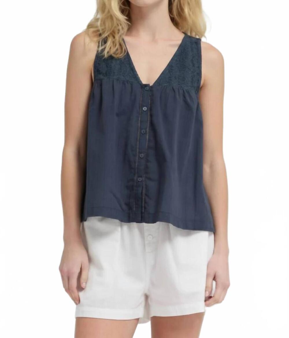 NEW GRADE & GATHER v-neck eyelet tank in blue